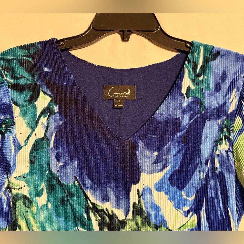 Connected Apparel Vibrant Blue and Green Mini Dress Size 8 - Picture 5 of 9